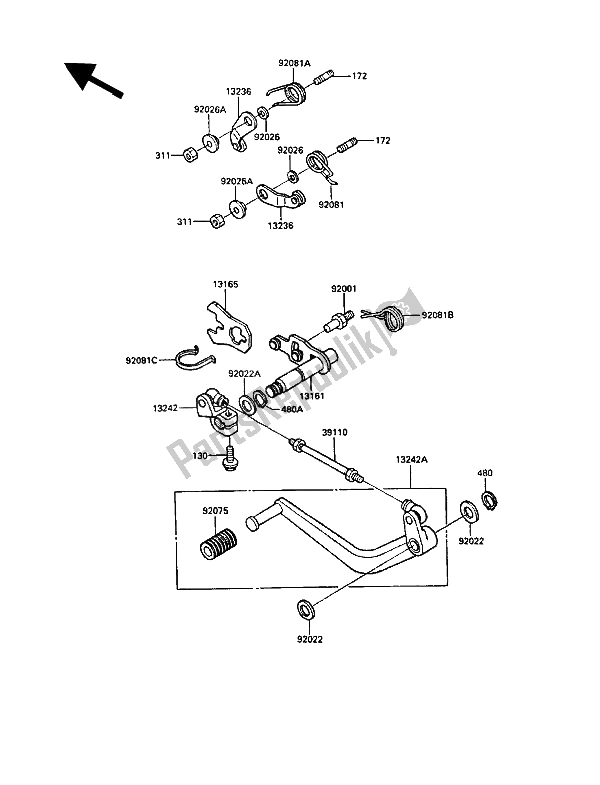 All parts for the Gear Change Mechanism of the Kawasaki GPZ 900R 1990