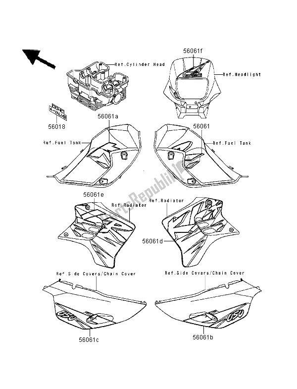 Tutte le parti per il Decalcomanie (verde) del Kawasaki KLR 650 1995