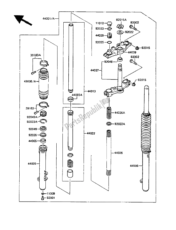 Todas las partes para Tenedor Frontal de Kawasaki KMX 125 1987