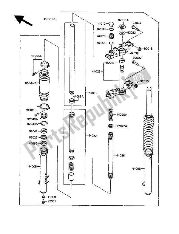 Todas las partes para Tenedor Frontal de Kawasaki KMX 125 1987