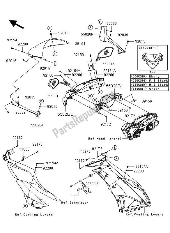 Tutte le parti per il Cuffia del Kawasaki Ninja ZX 6R 600 2011