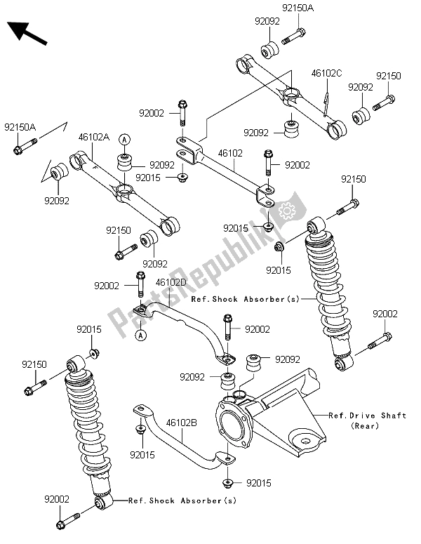 Alle onderdelen voor de Achtervering van de Kawasaki KLF 300 4X4 2006