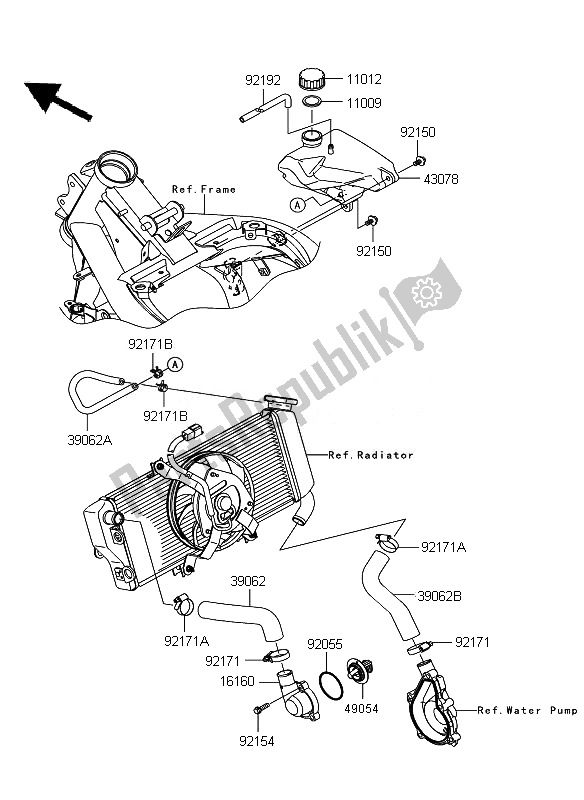 Alle onderdelen voor de Waterpijp van de Kawasaki ER 6F 650 2011