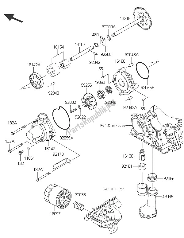 Alle onderdelen voor de Oliepomp van de Kawasaki Z 1000 2016