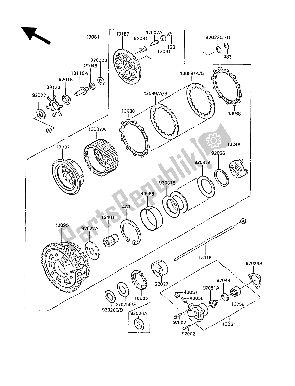 All parts for the Clutch of the Kawasaki ZL 1000 1987