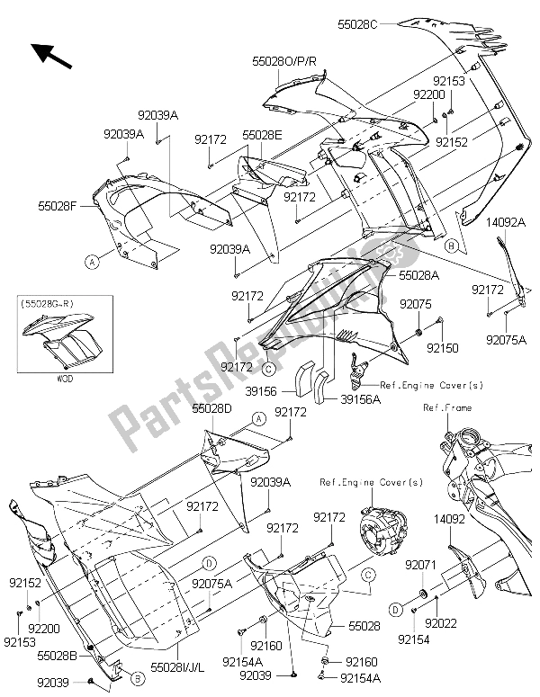 All parts for the Cowling (center) of the Kawasaki Z 1000 SX 2015