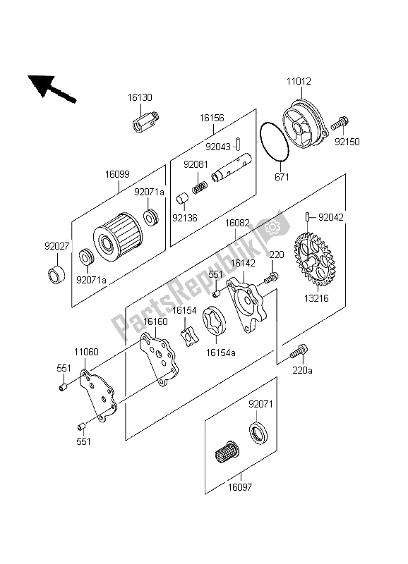 All parts for the Oil Pump of the Kawasaki KLR 650 1999