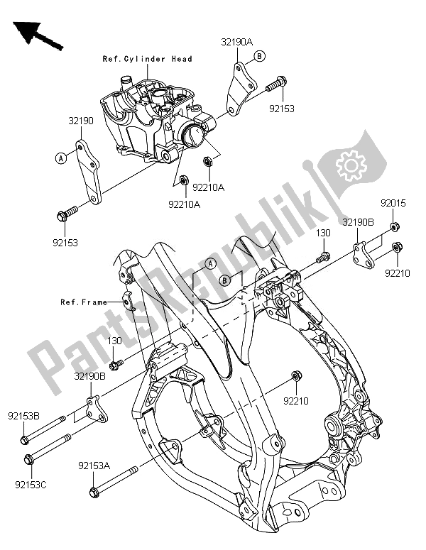 All parts for the Engine Mount of the Kawasaki KX 250F 2010