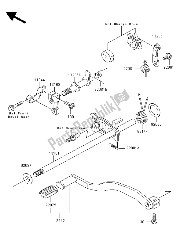 Alle onderdelen voor de Schakelmechanisme van de Kawasaki KLF 300 2004