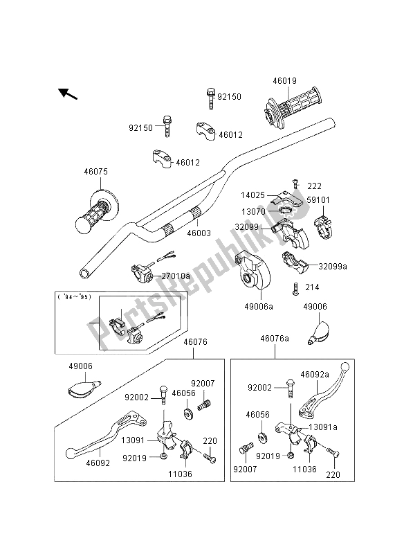Todas as partes de Guidão do Kawasaki KX 60 1997