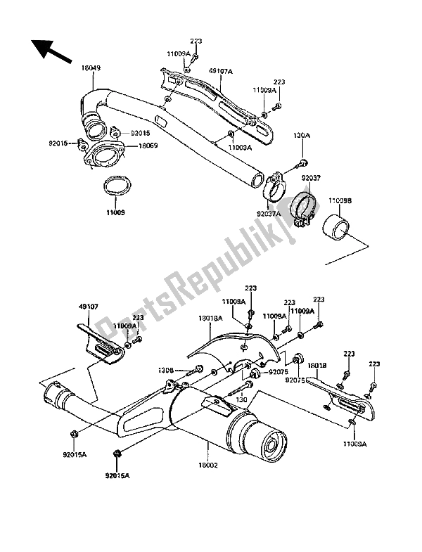 Alle onderdelen voor de Geluiddemper (s) van de Kawasaki KLR 600 1989