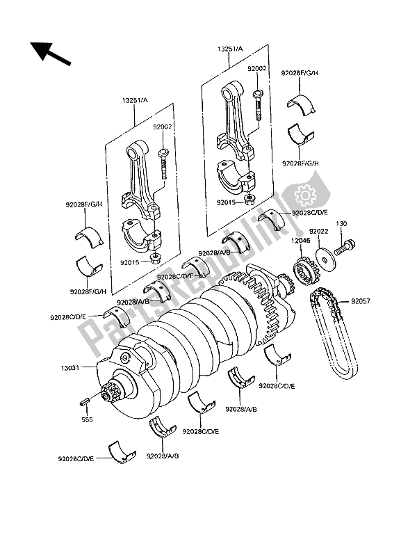 All parts for the Crankshaft of the Kawasaki 1000 GTR 1994