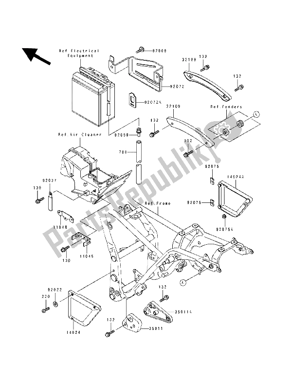 Alle onderdelen voor de Batterijhouder van de Kawasaki EL 250E 1991