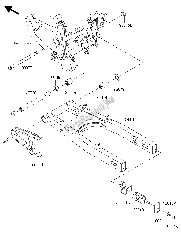 All parts for the Swingarm of the Kawasaki KLX 125 2015