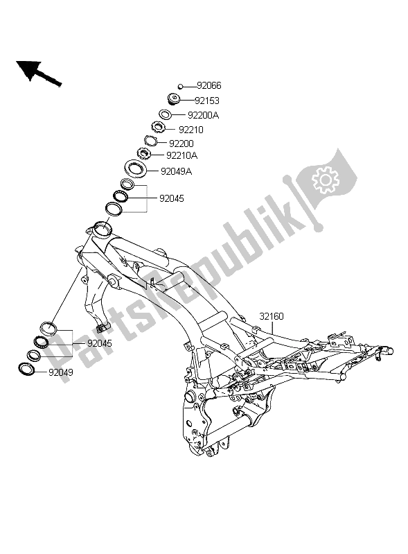 All parts for the Frame of the Kawasaki Z 750 2004