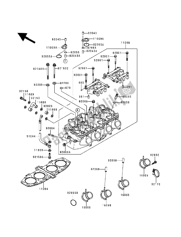 All parts for the Cylinder Head of the Kawasaki ZZ R 600 1993