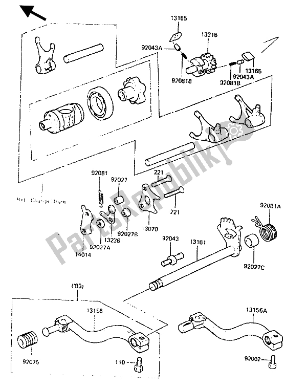 Tutte le parti per il Meccanismo Di Cambio Marcia del Kawasaki KDX 250 1985