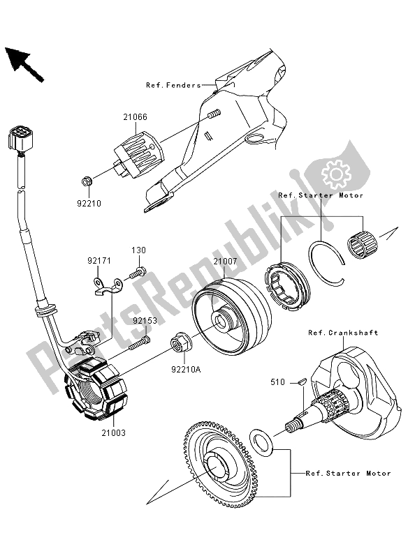 All parts for the Generator of the Kawasaki KLX 450R 2008