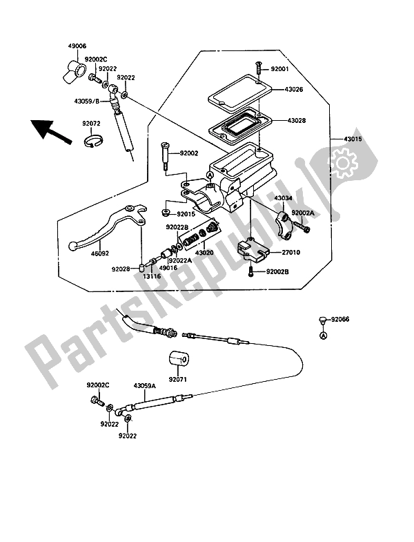 All parts for the Clutch Master Cylinder of the Kawasaki 1000 GTR 1990