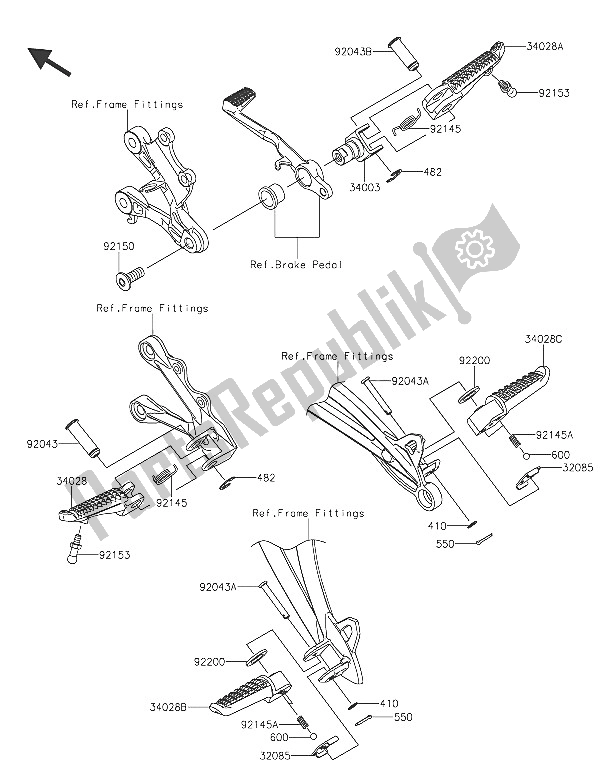 All parts for the Footrests of the Kawasaki Ninja ZX 6R ABS 600 2016