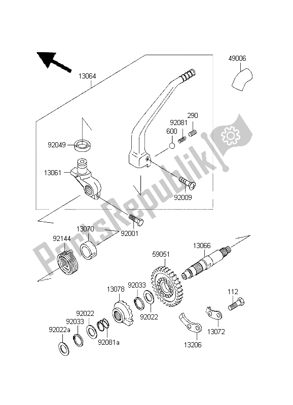 All parts for the Kickstarter Mechanism of the Kawasaki KLX 650R 1995