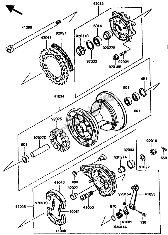 All parts for the Rear Hub of the Kawasaki KLR 600 1985