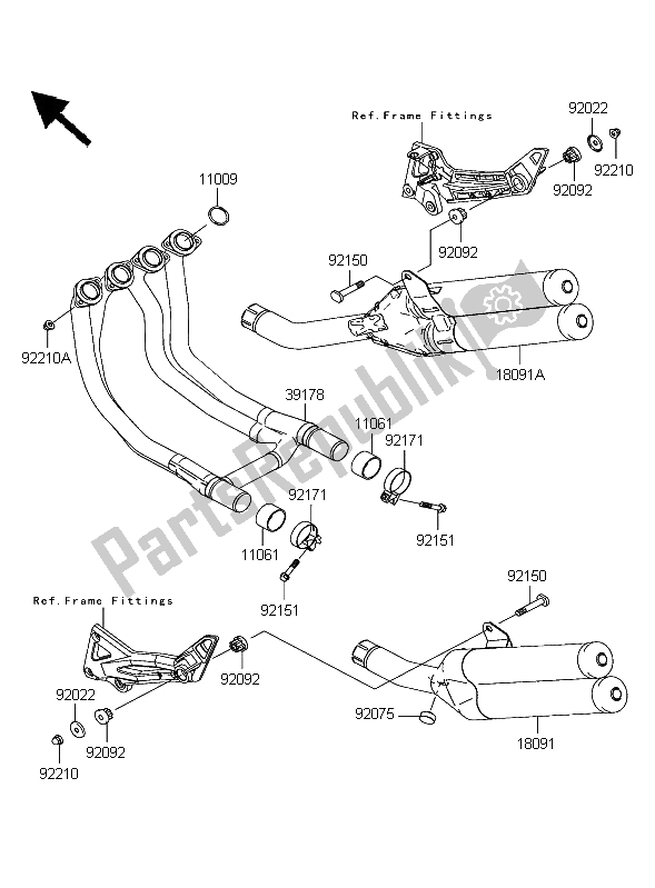 All parts for the Muffler of the Kawasaki Z 1000 2004