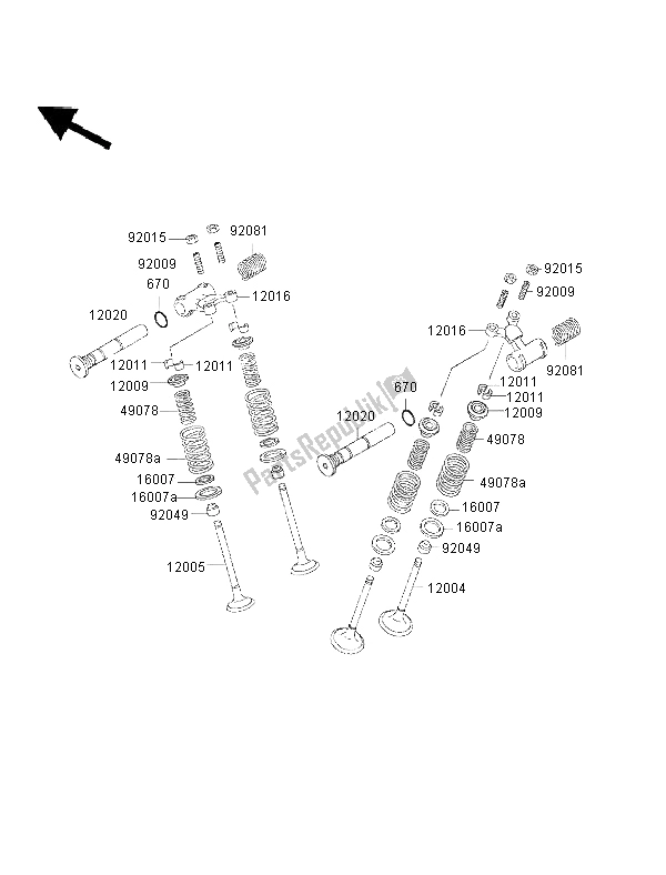 Alle onderdelen voor de Klep (pen) van de Kawasaki EN 500 2002