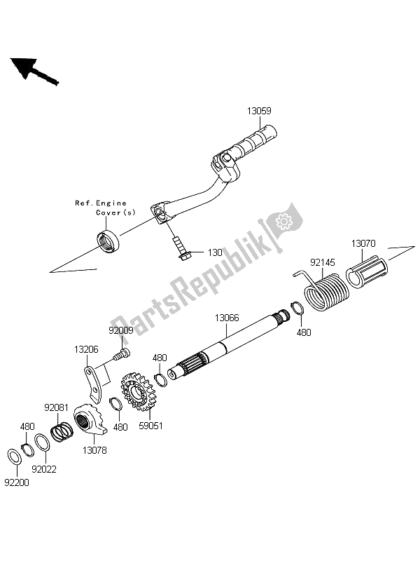 All parts for the Kickstarter Mechanism of the Kawasaki KLX 110 2013