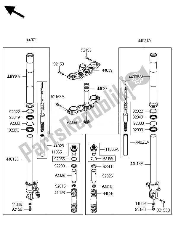 All parts for the Front Fork of the Kawasaki Z 750 ABS 2010