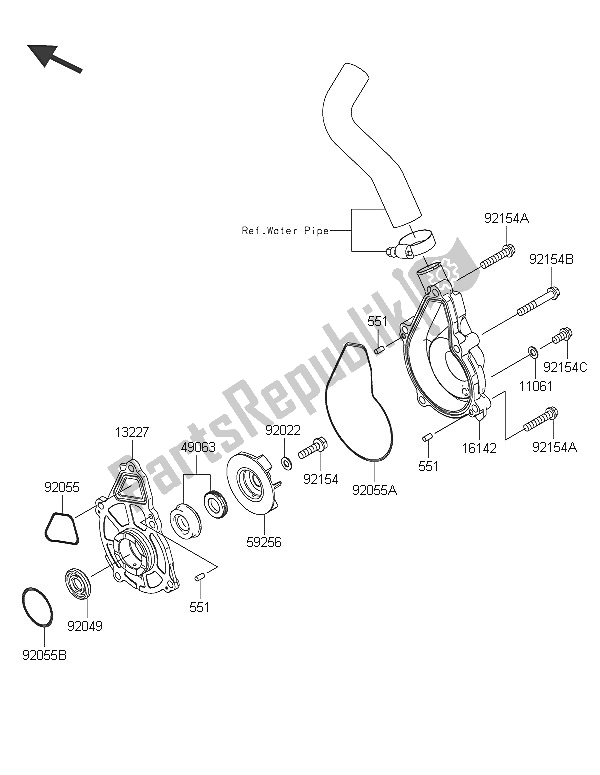 All parts for the Water Pump of the Kawasaki ER 6N 650 2016