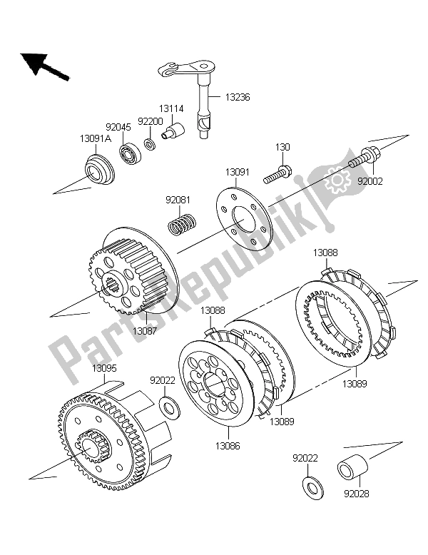 All parts for the Clutch of the Kawasaki KX 65 2006