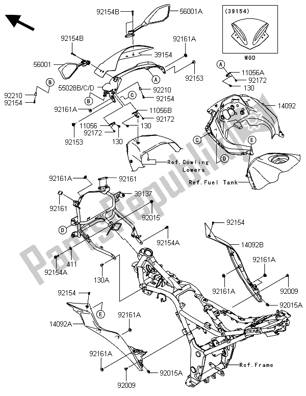 Todas las partes para Cubierta de Kawasaki Ninja 300 ABS 2014