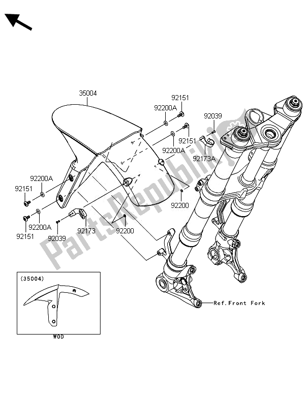 Tutte le parti per il Parafango Anteriore del Kawasaki ZX 1000 SX ABS 2014