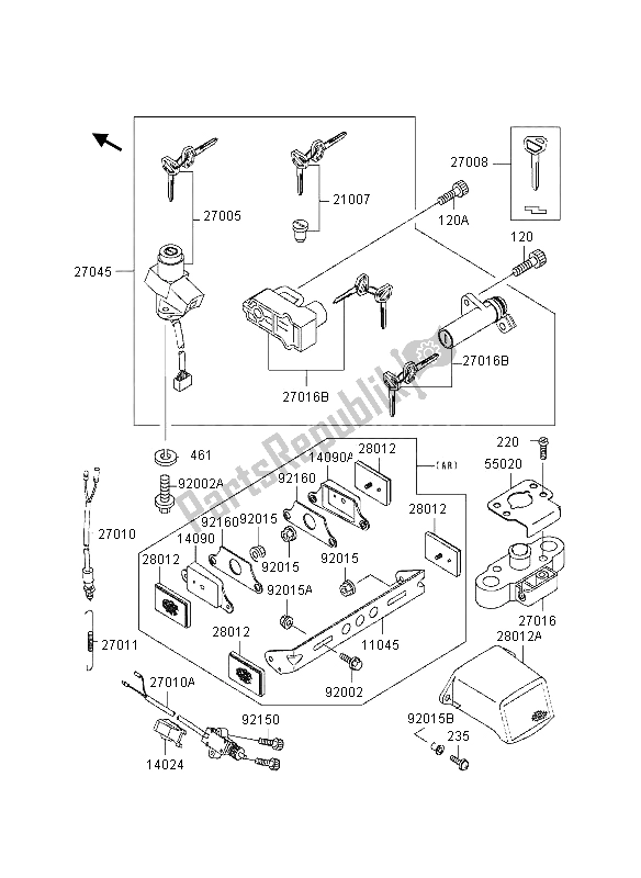 Alle onderdelen voor de Contactschakelaar van de Kawasaki GPZ 1100 1995
