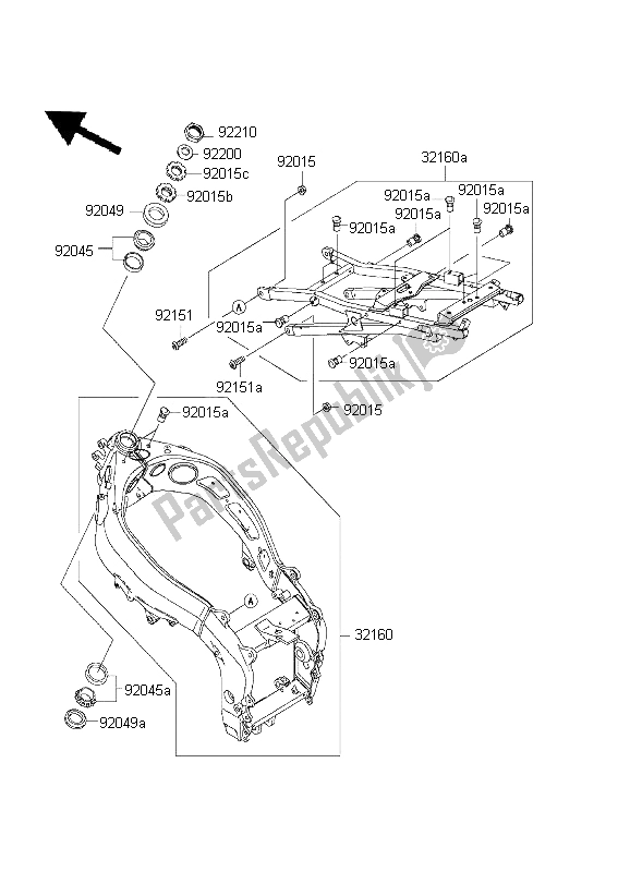 All parts for the Frame of the Kawasaki Ninja ZX 6R 600 2001