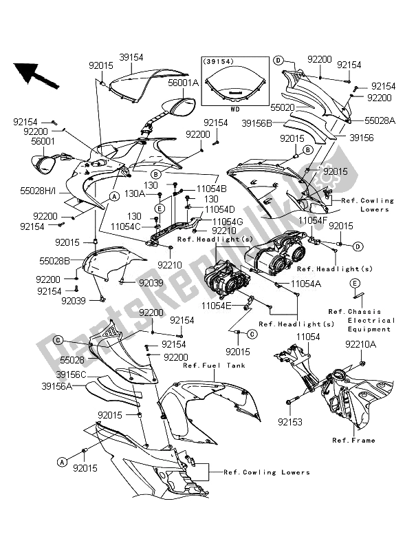 Alle onderdelen voor de Motorkap van de Kawasaki ZZR 1400 ABS 2010