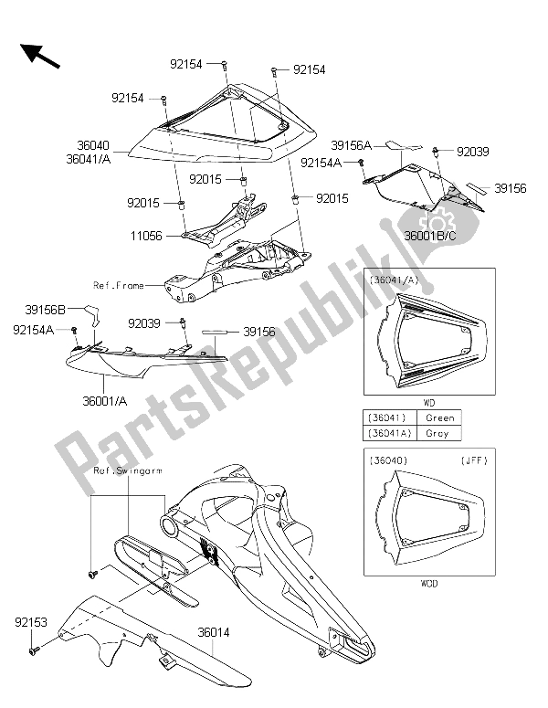 Todas las partes para Cubiertas Laterales Y Cubierta De Cadena de Kawasaki Ninja ZX 10R 1000 2015