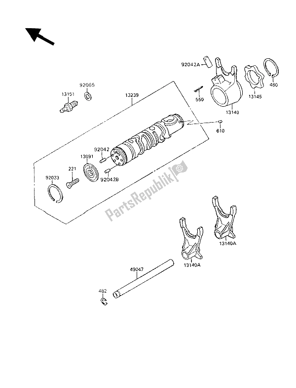 All parts for the Gear Change Drum & Shift Fork(s) of the Kawasaki GPX 600R 1994