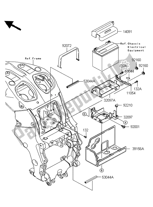 Alle onderdelen voor de Batterijhouder van de Kawasaki ZZR 1400 ABS 2010
