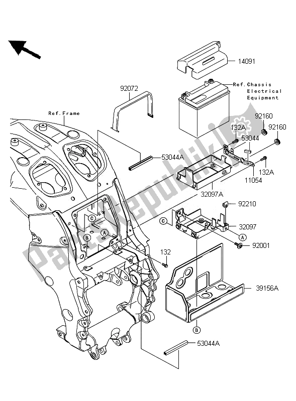 All parts for the Battery Case of the Kawasaki ZZR 1400 ABS 2010