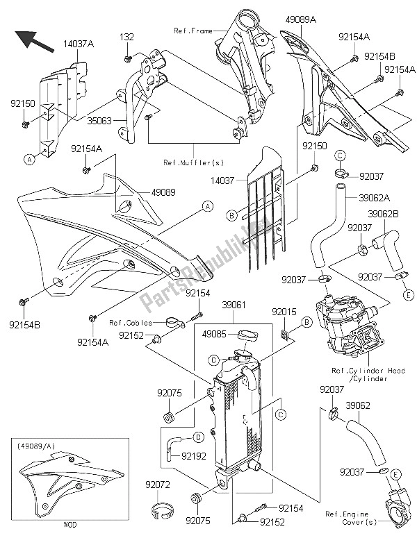 Alle onderdelen voor de Radiator van de Kawasaki KX 85 LW 2016