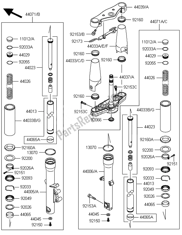 All parts for the Front Fork of the Kawasaki VN 900 Classic 2014