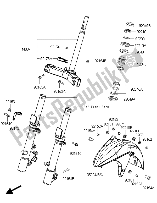 All parts for the Front Fender(s) of the Kawasaki J 300 ABS 2015