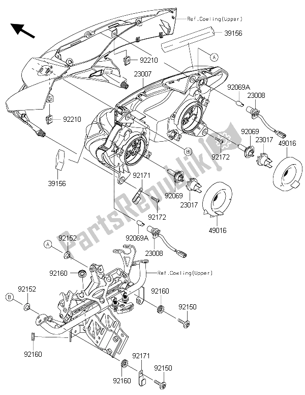 All parts for the Headlight(s) of the Kawasaki Z 1000 SX 2015