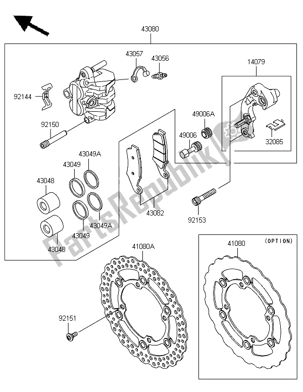 Toutes les pièces pour le Frein Avant du Kawasaki KX 250F 2006