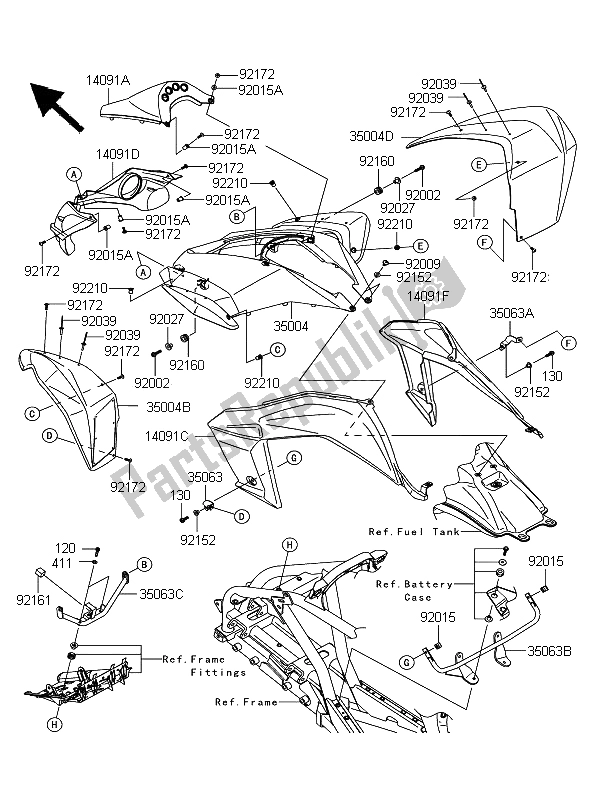All parts for the Front Fender of the Kawasaki KFX 450R 2011