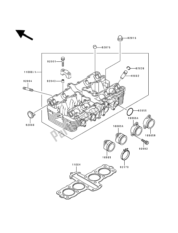 All parts for the Cylinder Head of the Kawasaki Zephyr 550 1993