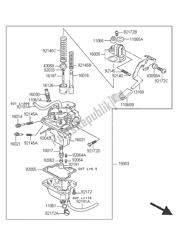 Toutes les pièces pour le Carburateur du Kawasaki KFX 50 2005