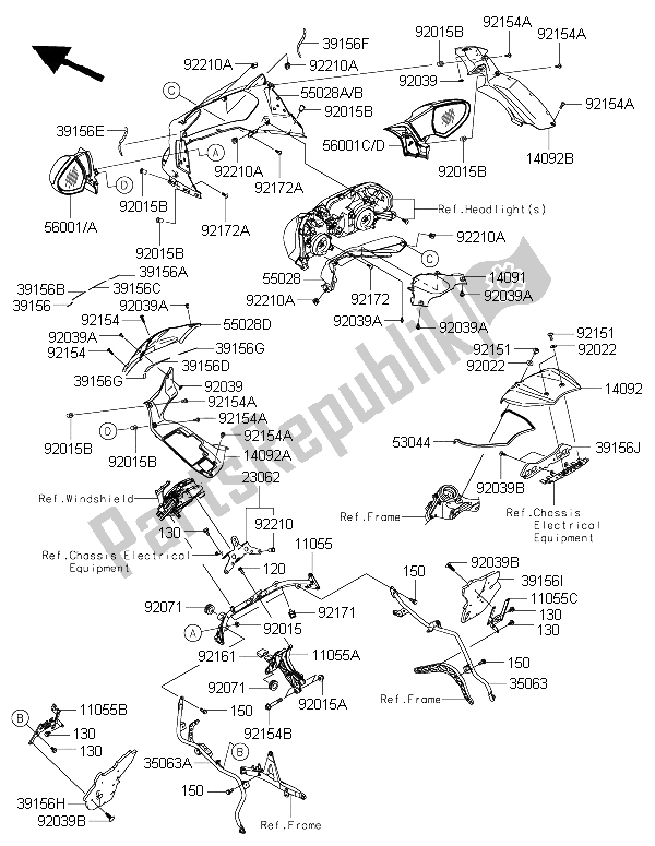 All parts for the Cowling (upper) of the Kawasaki 1400 GTR ABS 2016